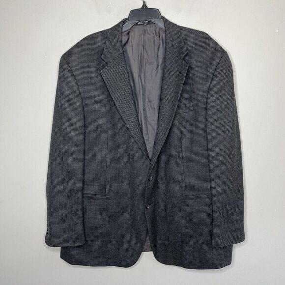 OSCAR DE LA RENTA Blazer Mens 48R 100% Wool 2-Button Houndstooth Black-Tan Lined - Picture 1 of 8